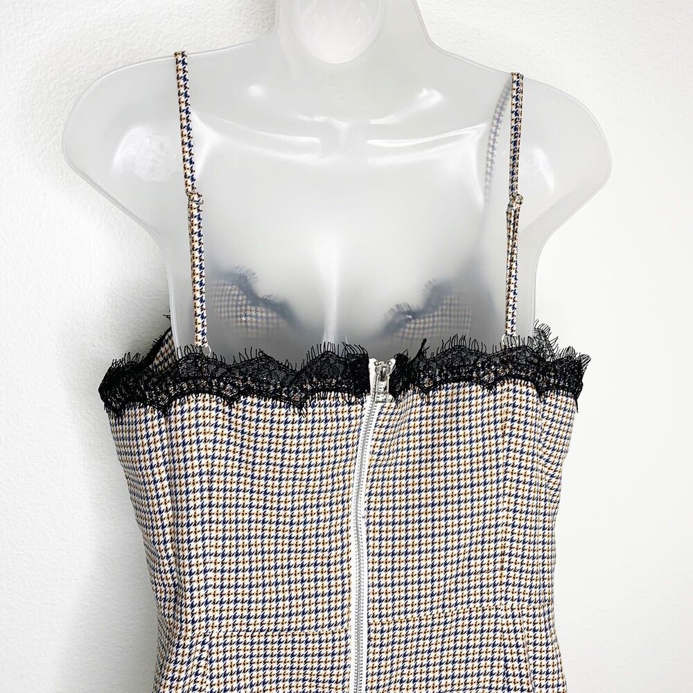 VERONICA BEARD 10 Sonny Plaid Lace Trim Slip Dress Mini Short Spaghetti Strap - Picture 9 of 11